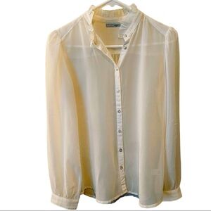 Halogen  Cream Small button down ruffle collar long sleeve Business Basics